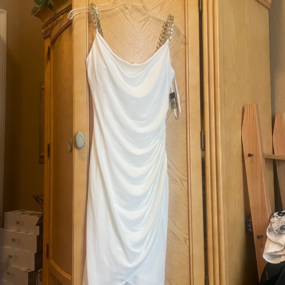 Guess White cowl neck Dress with gold chain straps size 4 - Picture 2 of 7